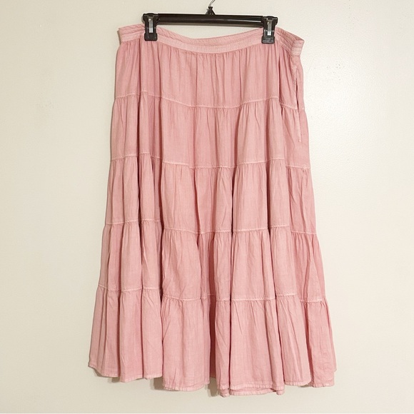 Free People Full Swing Tiered Midi Skirt in Pink Boho Feminine Flirty Full - Picture 1 of 8